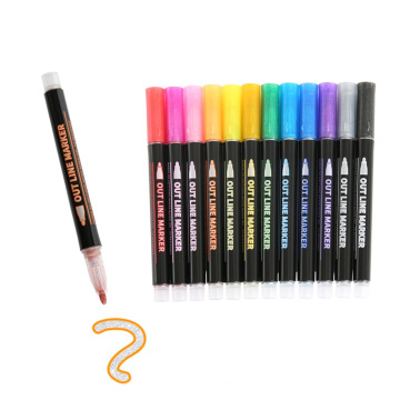 Amazon selling double line Contour pen color highlighter pen dream metal outline pen hand-painted 12 color marker pen fluorescen